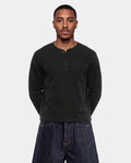 Waffle Black Henley Lognsleeve