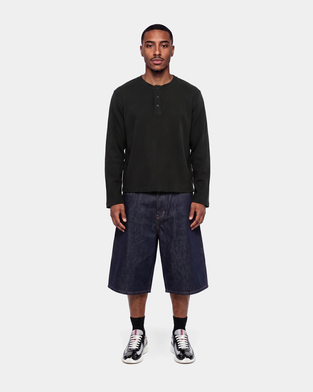 Waffle Black Henley Lognsleeve