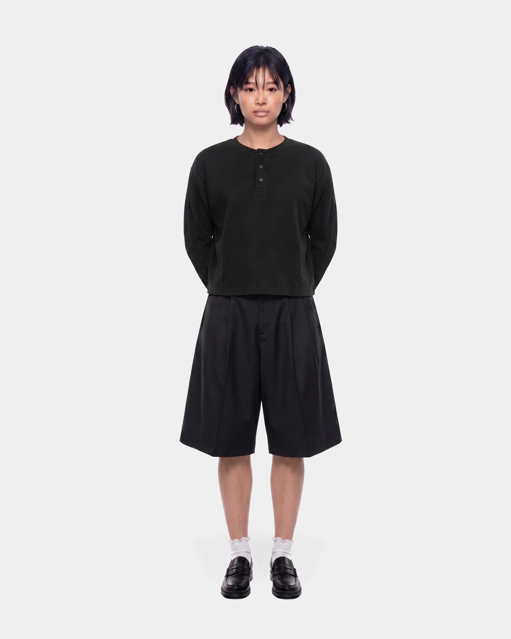 Waffle Black Henley Lognsleeve