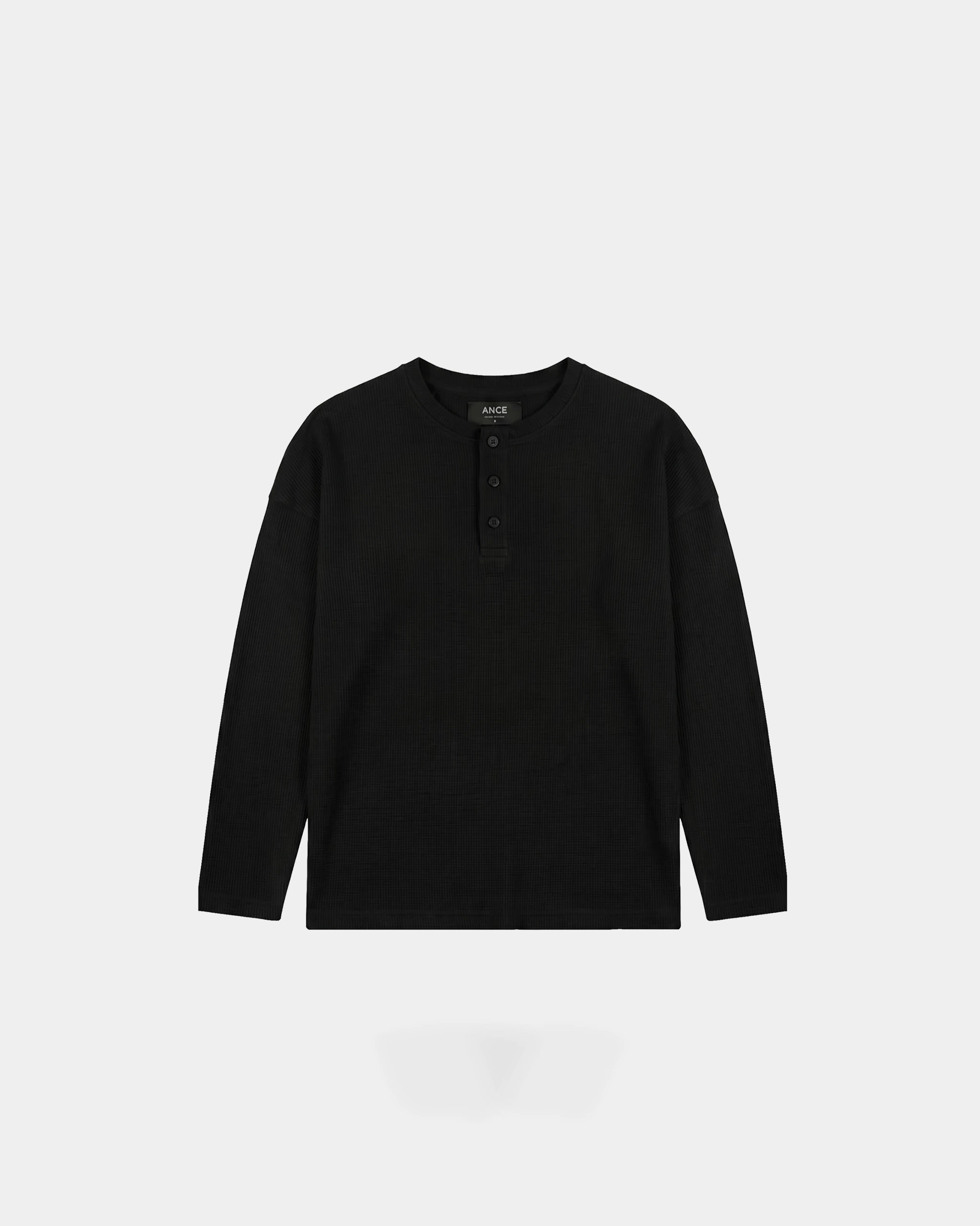 Waffle Black Henley Lognsleeve