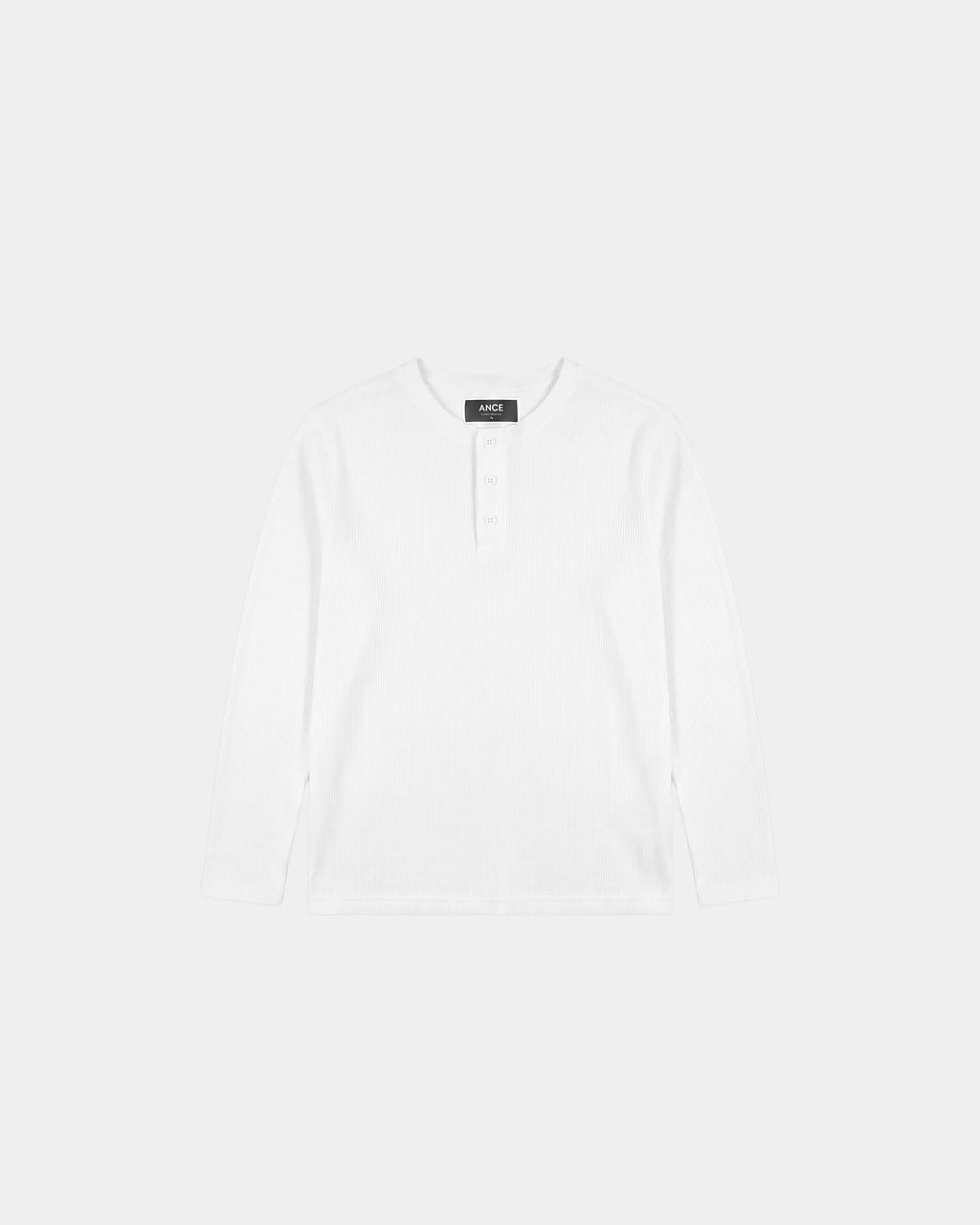 Waffle White Henley Lognsleeve