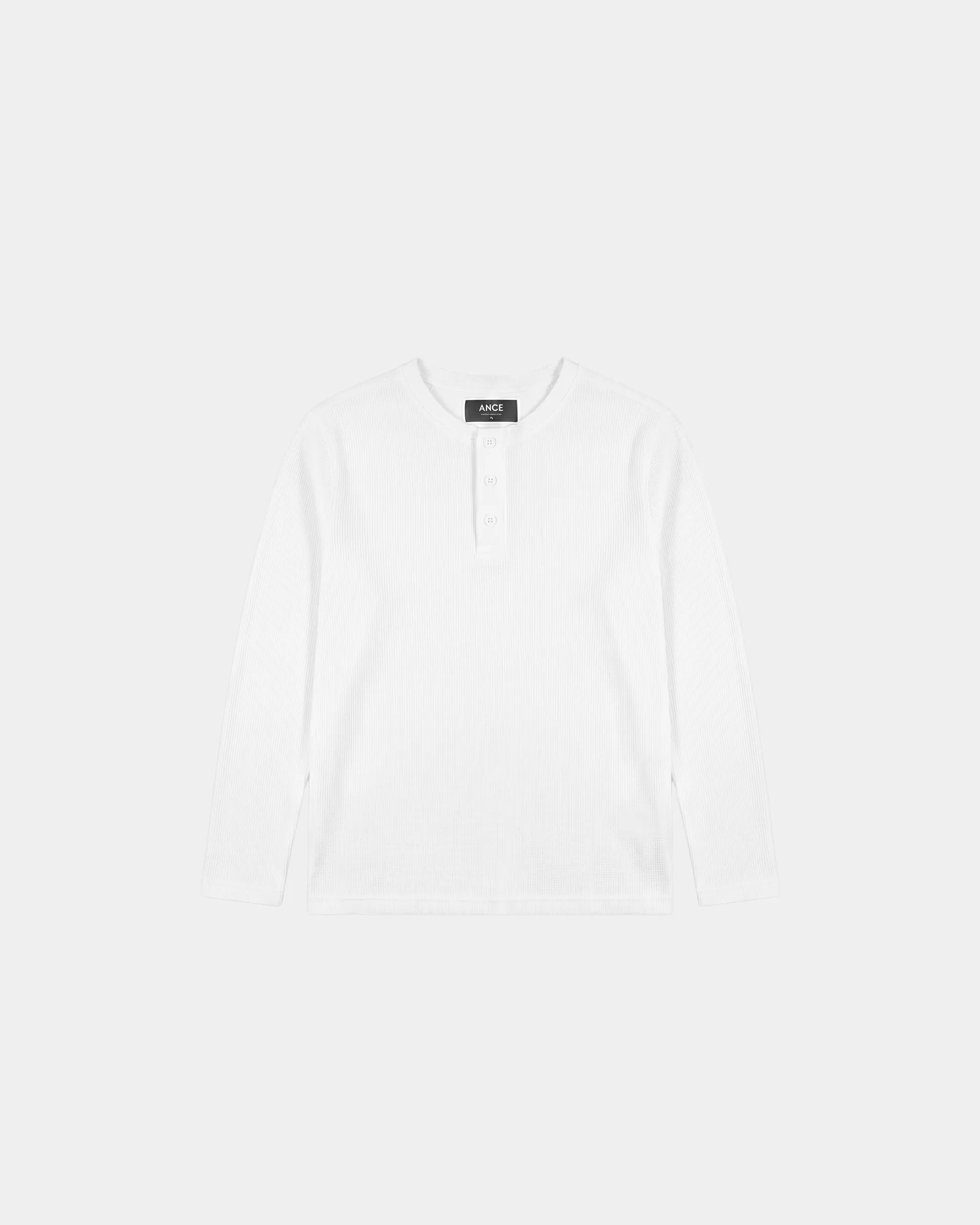 Waffle White Henley Lognsleeve